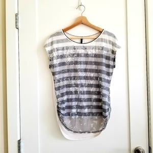 EDISTA mesh overlay raglan cap sleeve top